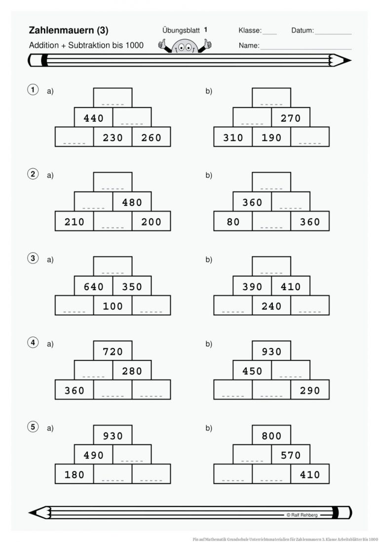 Pin auf Mathematik Grundschule Unterrichtsmaterialien für Zahlenmauern 3. Klasse Arbeitsblätter Bis 1000