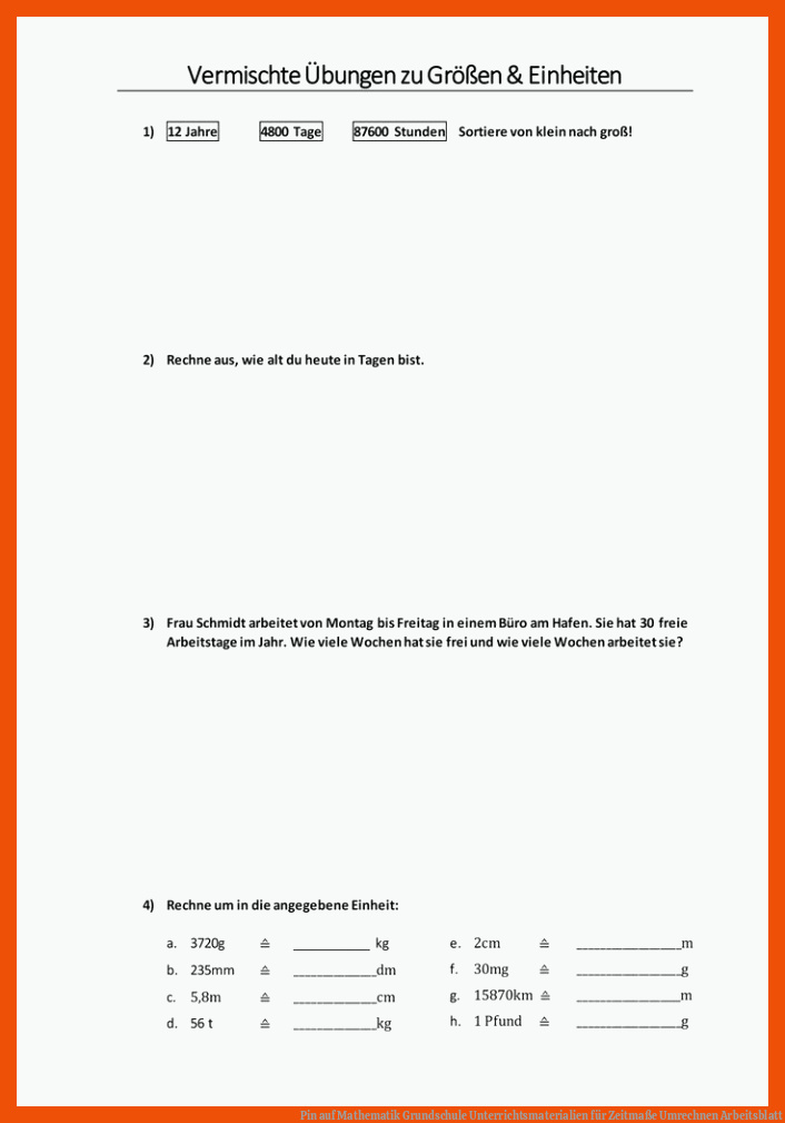 Pin auf Mathematik Grundschule Unterrichtsmaterialien für zeitmaße umrechnen arbeitsblatt