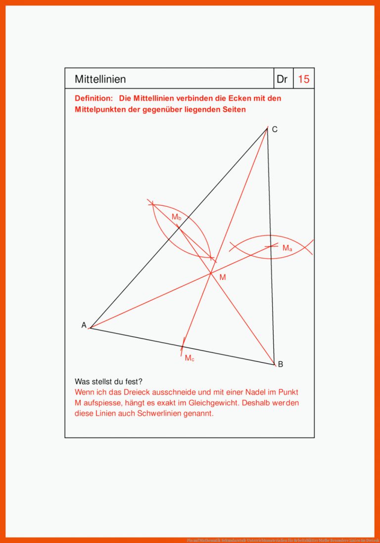 Pin auf Mathematik Sekundarstufe Unterrichtsmaterialien für arbeitsblätter mathe besondere linien im dreieck