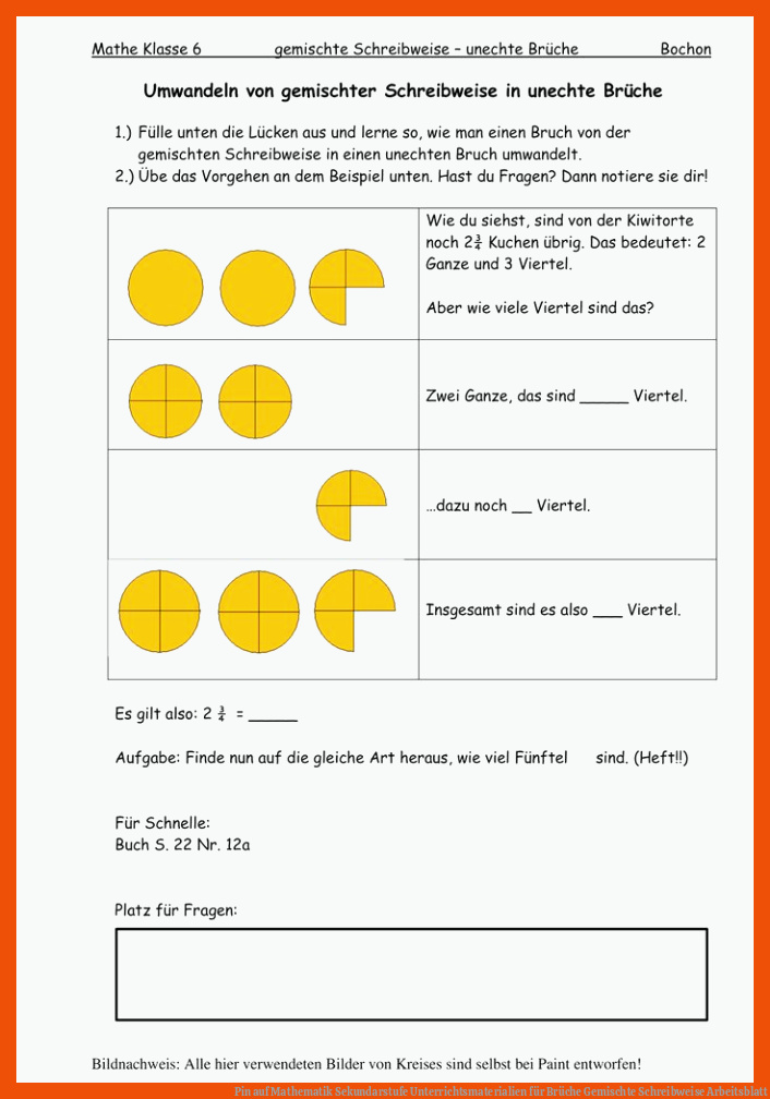 Pin auf Mathematik Sekundarstufe Unterrichtsmaterialien für brüche gemischte schreibweise arbeitsblatt