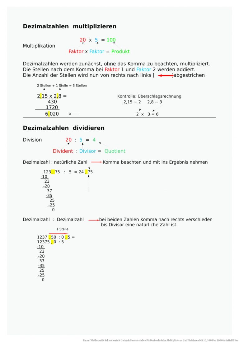 Pin auf Mathematik Sekundarstufe Unterrichtsmaterialien für Dezimalzahlen Multiplizieren Und Dividieren Mit 10, 100 Und 1000 Arbeitsblätter