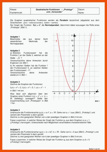 21 Einführung Quadratische Funktionen Arbeitsblatt