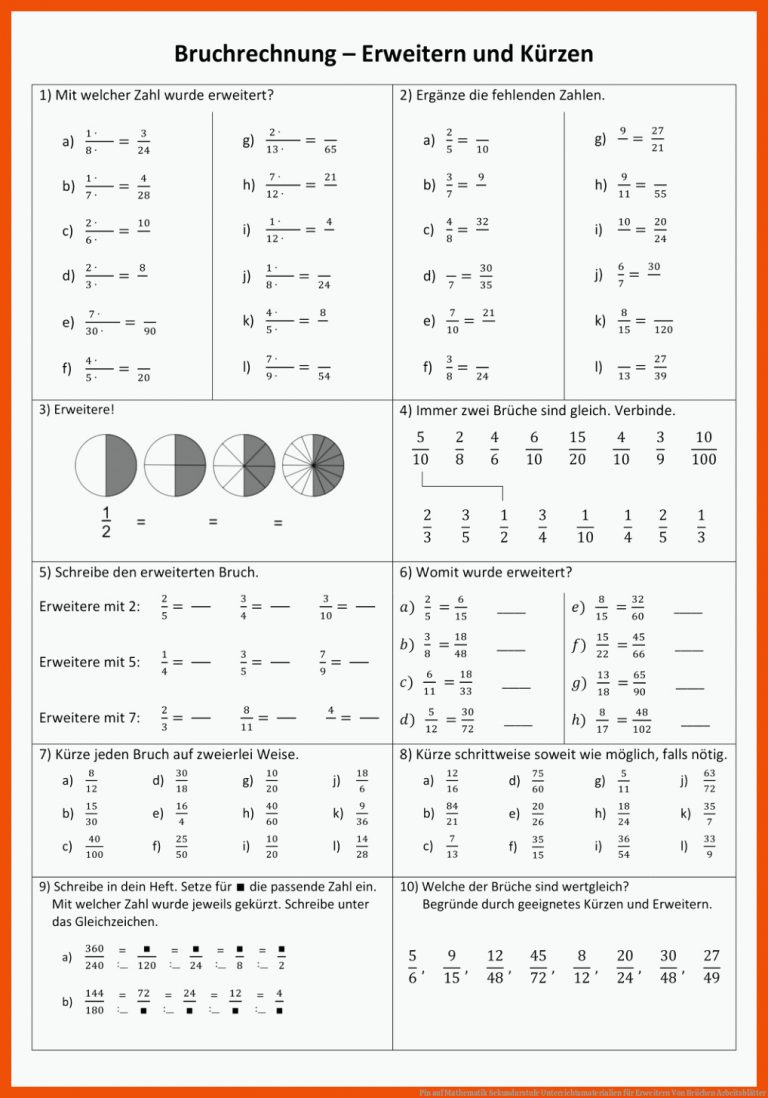 Pin auf Mathematik Sekundarstufe Unterrichtsmaterialien für erweitern von brüchen arbeitsblätter