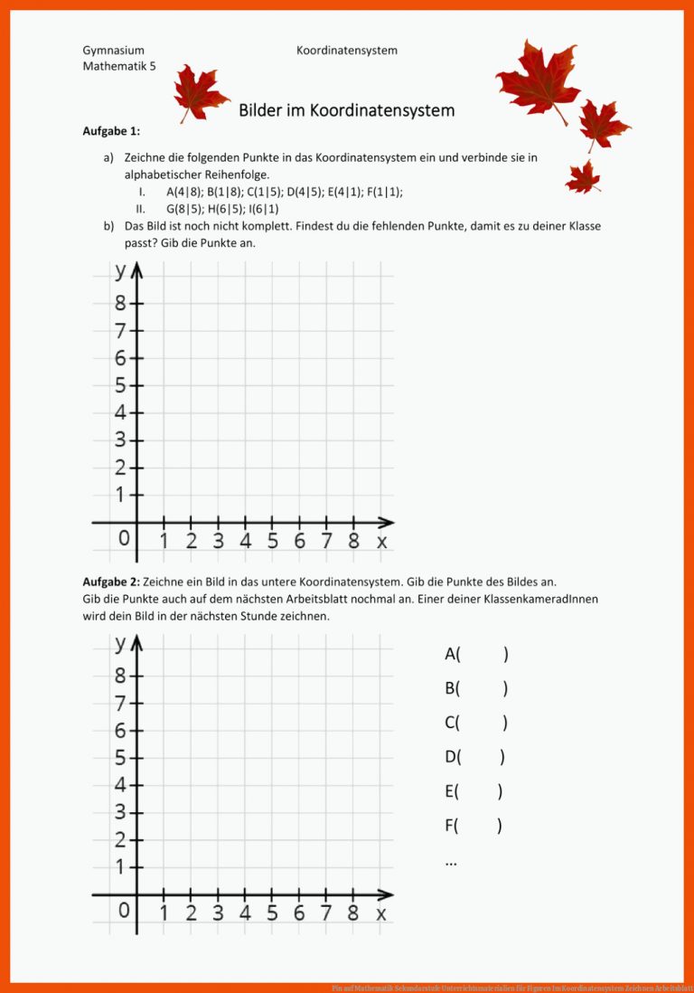 Pin auf Mathematik Sekundarstufe Unterrichtsmaterialien für figuren im koordinatensystem zeichnen arbeitsblatt