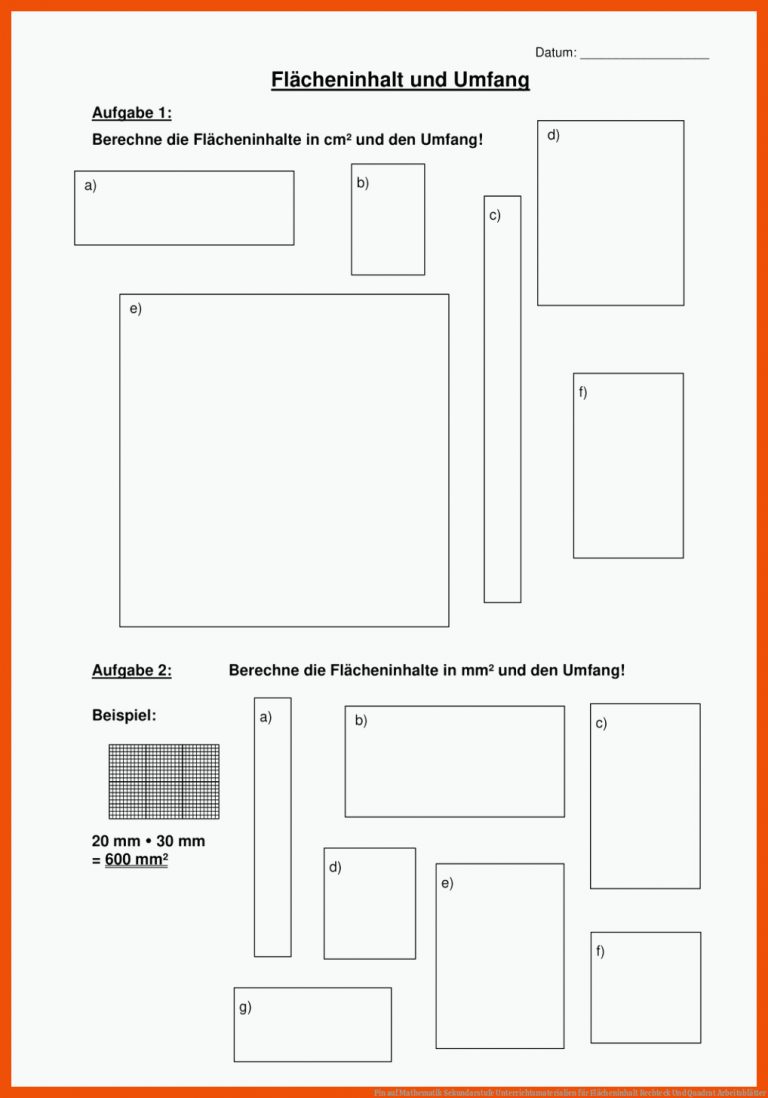 Pin auf Mathematik Sekundarstufe Unterrichtsmaterialien für flächeninhalt rechteck und quadrat arbeitsblätter