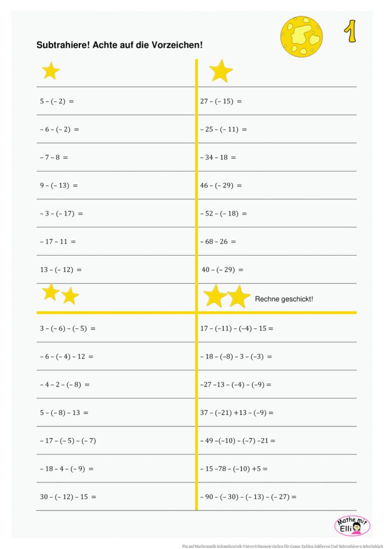 Pin auf Mathematik Sekundarstufe Unterrichtsmaterialien für Ganze Zahlen Addieren Und Subtrahieren Arbeitsblatt