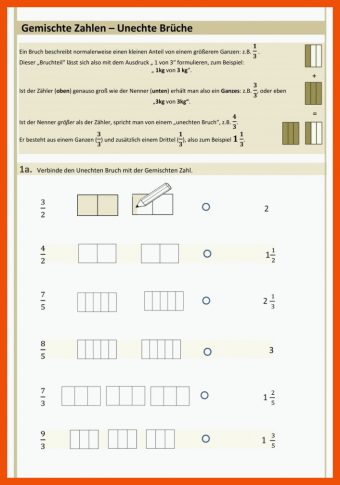 7 Gemischte Zahlen Und Unechte Brüche Arbeitsblatt