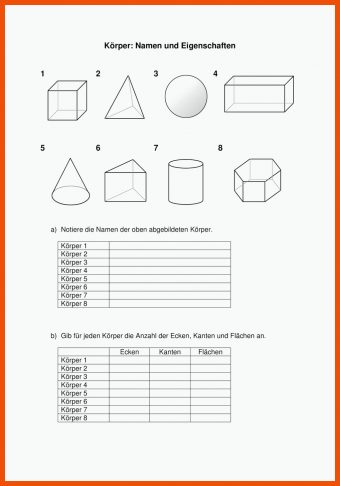 14 Geometrische Körper Arbeitsblätter Klasse 5