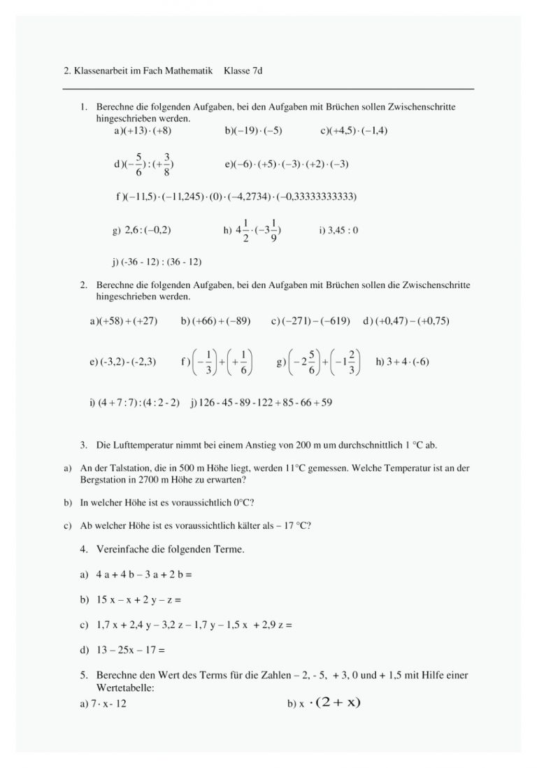 Pin Auf Mathematik Sekundarstufe Unterrichtsmaterialien Fuer Klassenarbeit Rationale Zahlen Arbeitsblatt Mit Lösungen