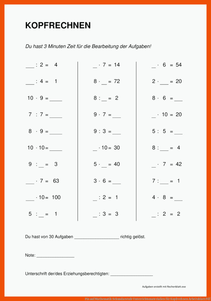 Pin auf Mathematik Sekundarstufe Unterrichtsmaterialien für kopfrechnen arbeitsblatt pdf