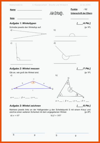 20 Mathe Arbeitsblätter Klasse 6 Winkel Zum Ausdrucken