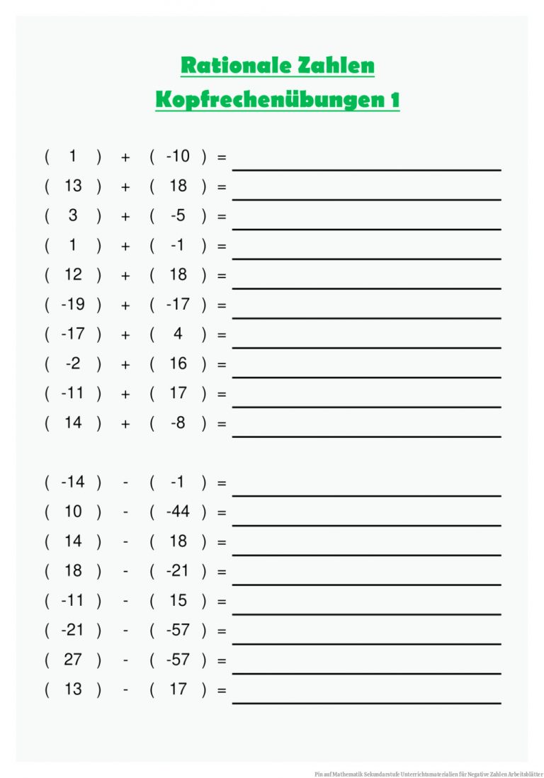 Pin auf Mathematik Sekundarstufe Unterrichtsmaterialien für Negative Zahlen Arbeitsblätter