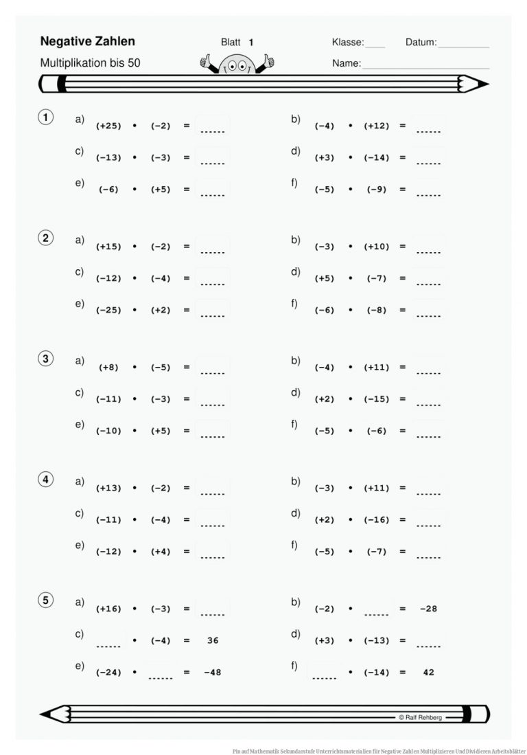 Pin auf Mathematik Sekundarstufe Unterrichtsmaterialien für Negative Zahlen Multiplizieren Und Dividieren Arbeitsblätter