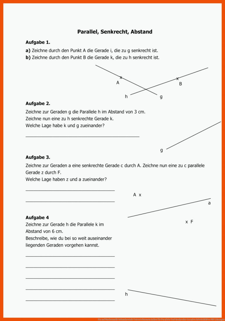 Pin Auf Mathematik Sekundarstufe Unterrichtsmaterialien Fuer Parallele Und Senkrechte Geraden Arbeitsblätter Mit Lösungen