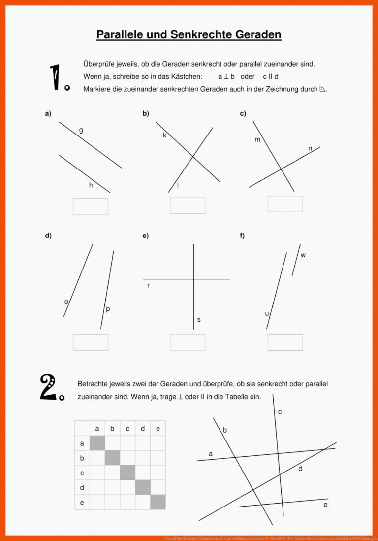 Pin auf Mathematik Sekundarstufe Unterrichtsmaterialien für parallele und senkrechte geraden arbeitsblätter mit lösungen