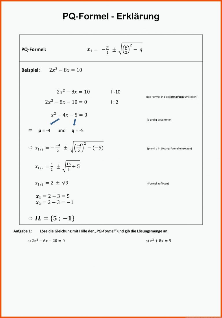 Pin Auf Mathematik Sekundarstufe Unterrichtsmaterialien Fuer Pq-formel Arbeitsblatt