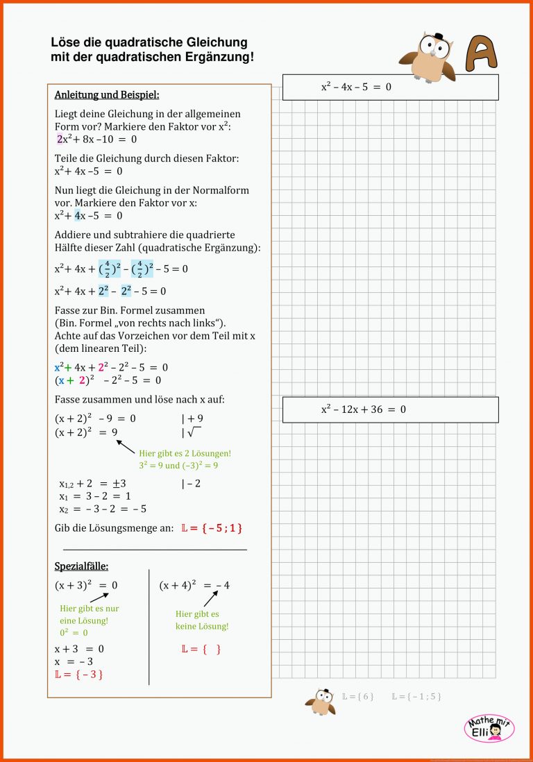 Pin auf Mathematik Sekundarstufe Unterrichtsmaterialien für quadratische ergänzung arbeitsblatt