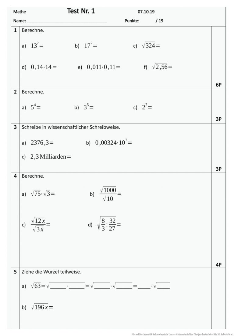 Pin auf Mathematik Sekundarstufe Unterrichtsmaterialien für Quadratzahlen Bis 20 Arbeitsblatt