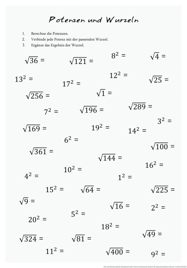 Pin auf Mathematik Sekundarstufe Unterrichtsmaterialien für Quadratzahlen Klasse 5 Arbeitsblatt