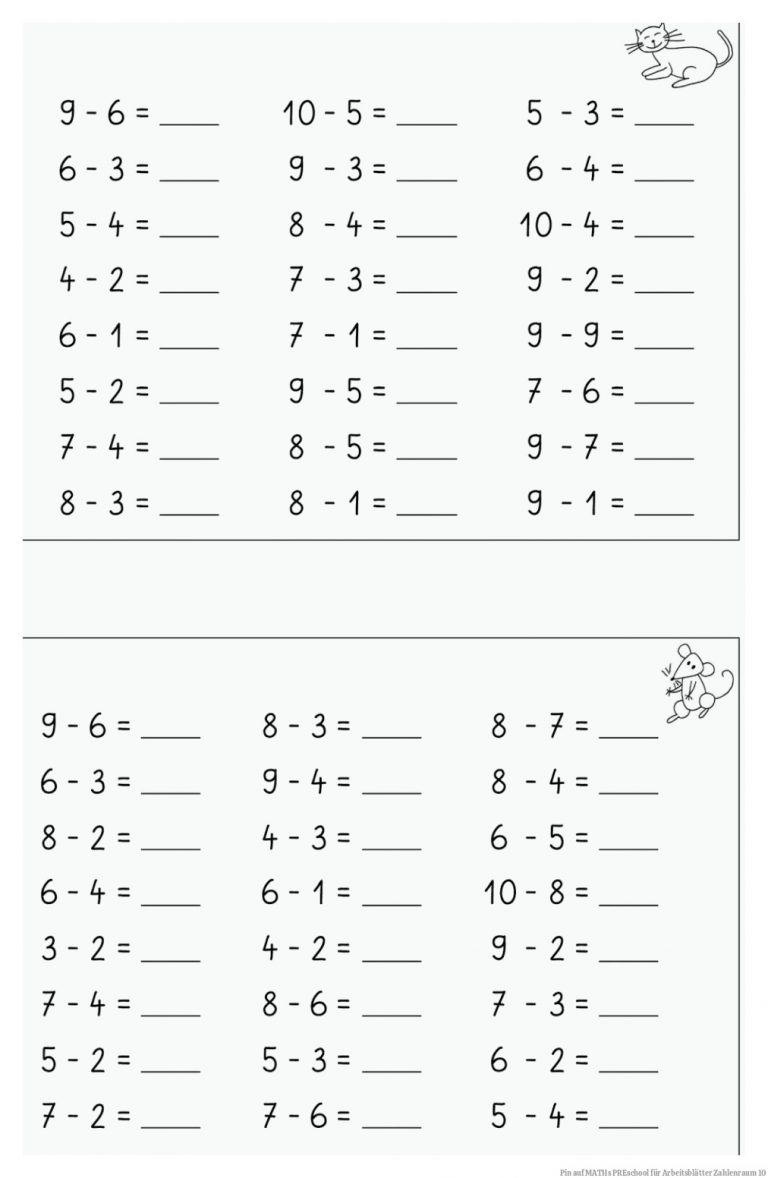 Pin auf MATHs PREschool für Arbeitsblätter Zahlenraum 10