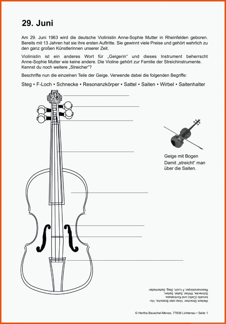 Pin auf Musik Grundschule Unterrichtsmaterialien für geige aufbau arbeitsblatt