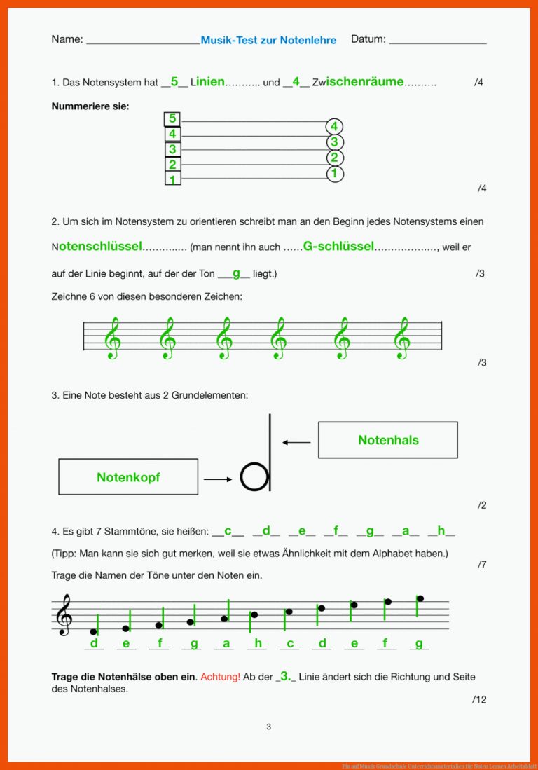 Pin auf Musik Grundschule Unterrichtsmaterialien für noten lernen arbeitsblatt