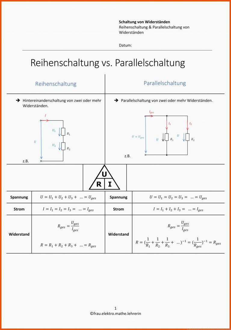 Pin auf Physik Sekundarstufe Unterrichtsmaterialien für reihen und parallelschaltung arbeitsblatt