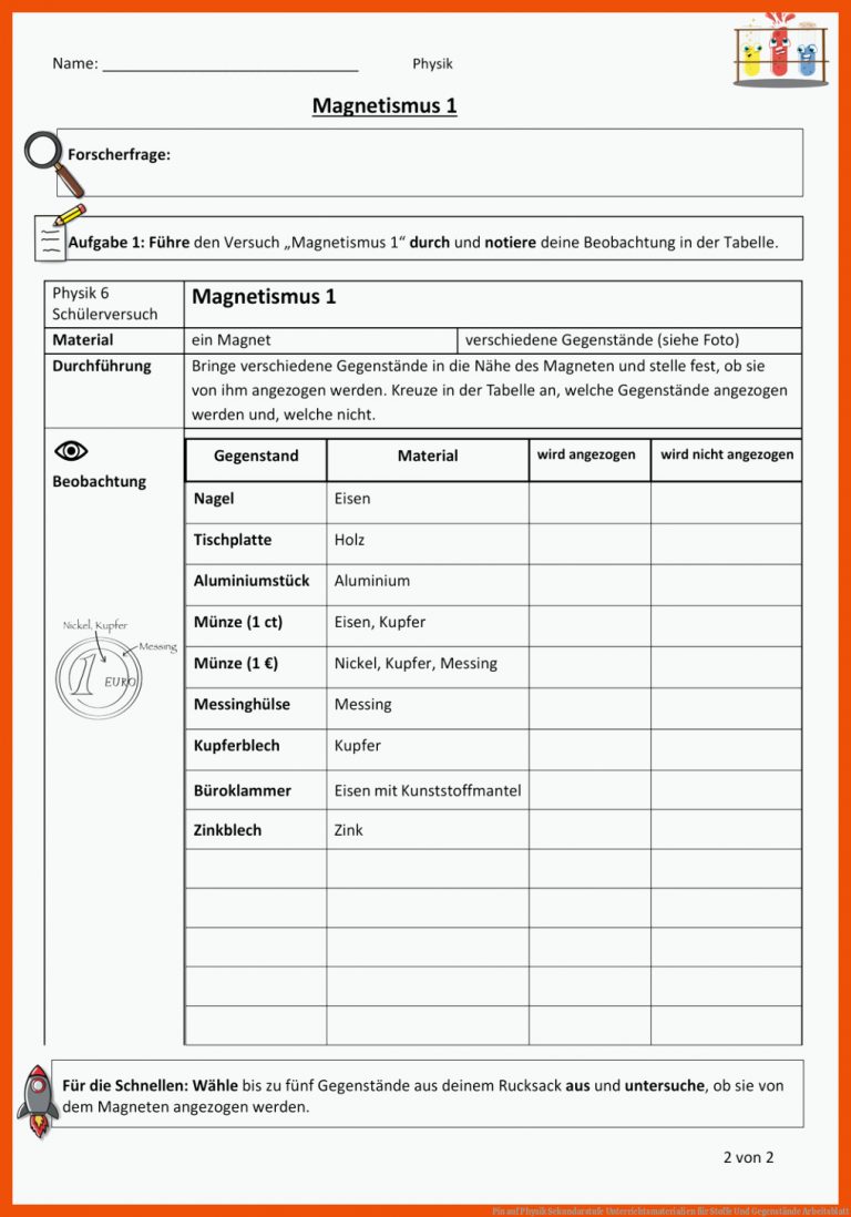 Pin auf Physik Sekundarstufe Unterrichtsmaterialien für stoffe und gegenstände arbeitsblatt