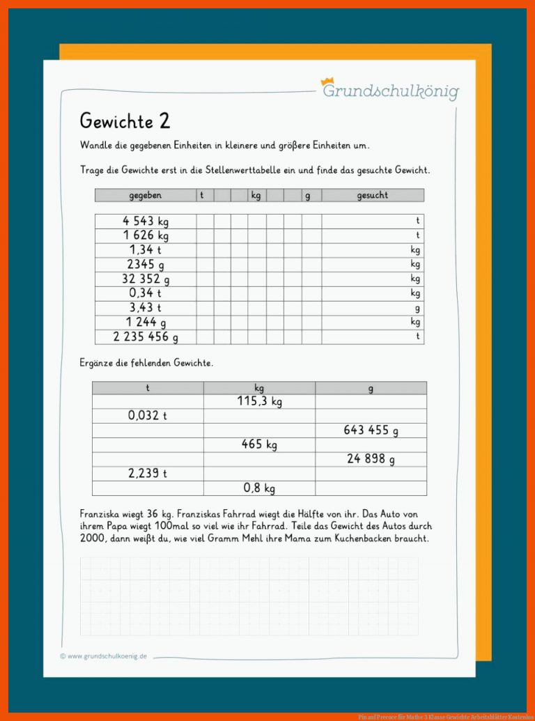 Pin auf Precoce für mathe 3 klasse gewichte arbeitsblätter kostenlos
