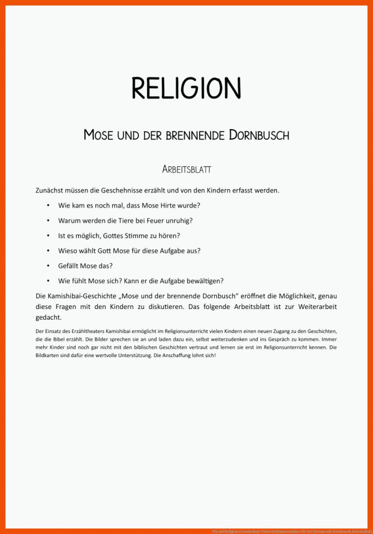 Pin auf Religion Grundschule Unterrichtsmaterialien für der brennende dornbusch arbeitsblatt