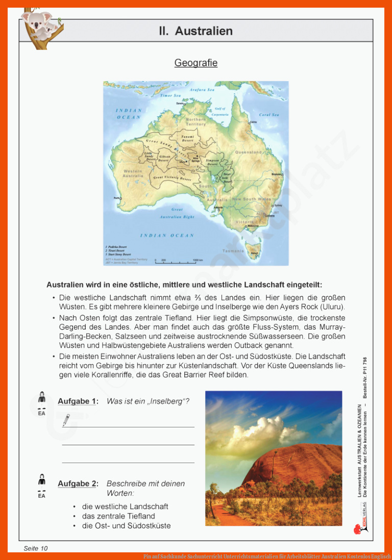 Pin auf Sachkunde Sachunterricht Unterrichtsmaterialien für arbeitsblätter australien kostenlos englisch