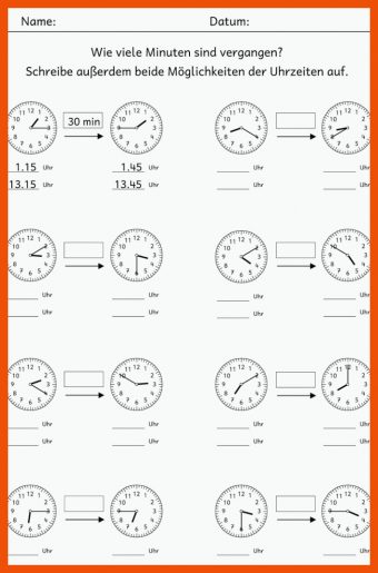 7 Arbeitsblätter Uhrzeit Klasse 3