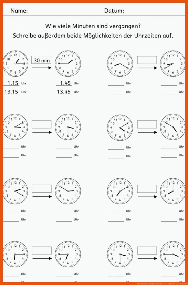 Pin Auf Schulalltag Fuer Rechnen Mit Uhrzeiten Arbeitsblätter