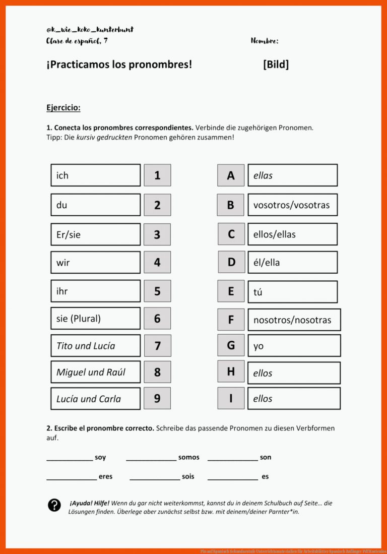 Pin auf Spanisch Sekundarstufe Unterrichtsmaterialien für arbeitsblätter spanisch anfänger pdf kostenlos