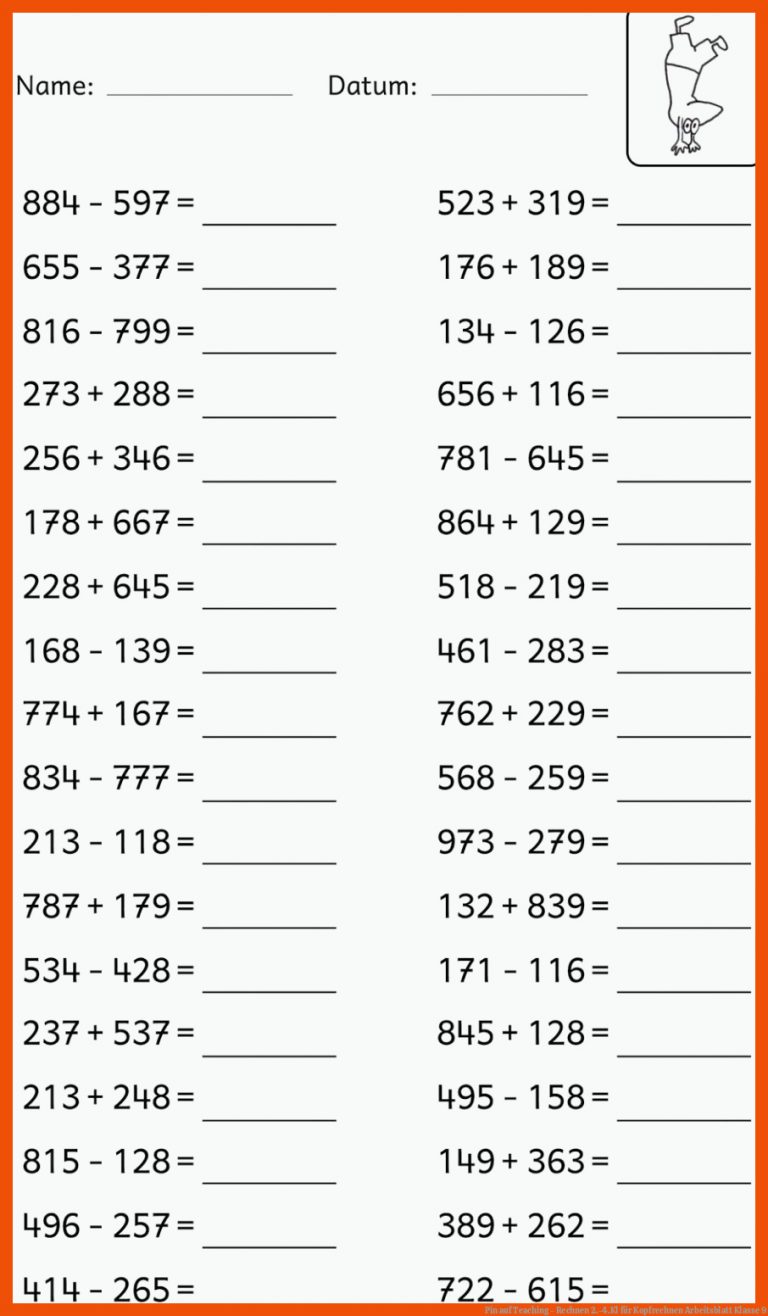 Pin Auf Teaching - Rechnen 2.-4.kl Fuer Kopfrechnen Arbeitsblatt Klasse 9