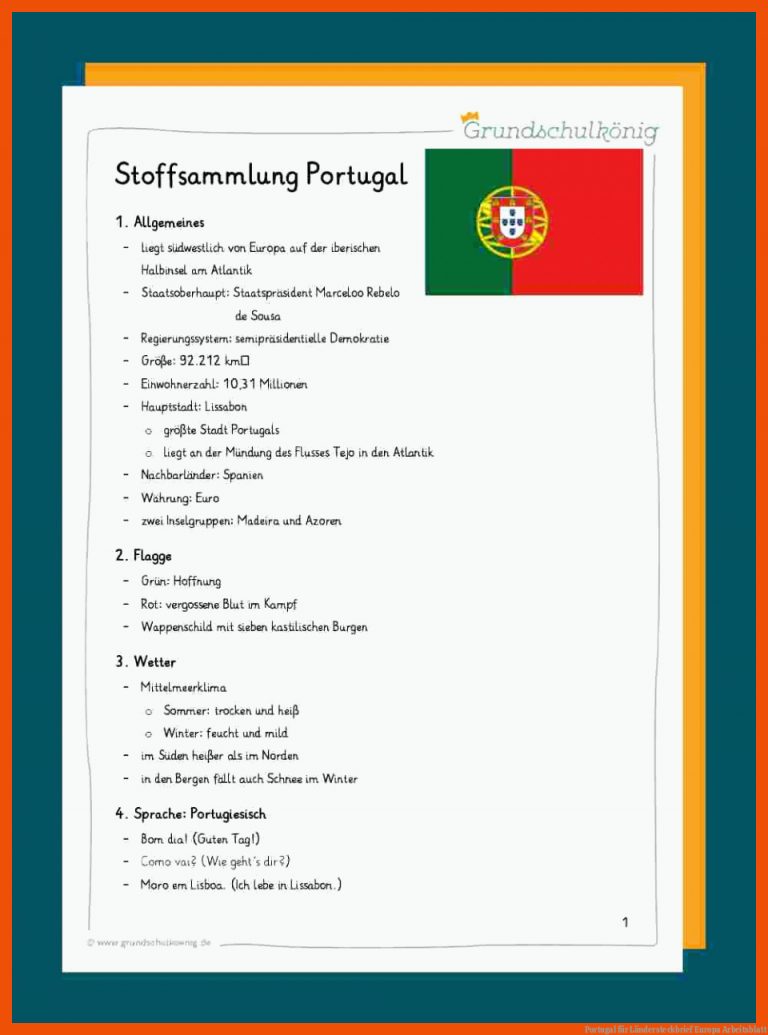 Portugal für ländersteckbrief europa arbeitsblatt