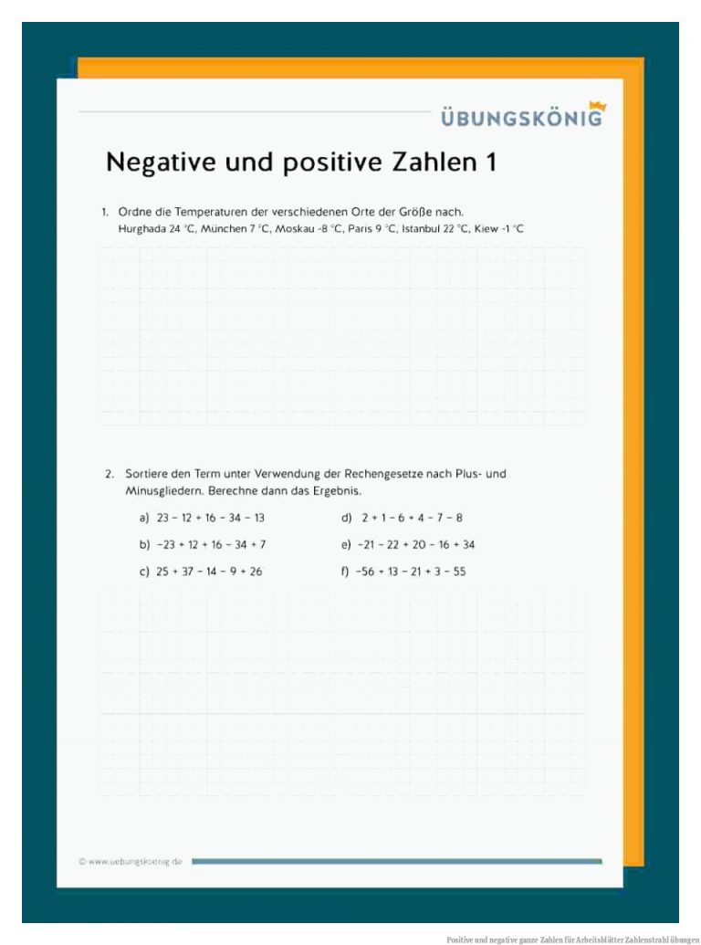 Positive und negative ganze Zahlen für Arbeitsblätter Zahlenstrahl übungen