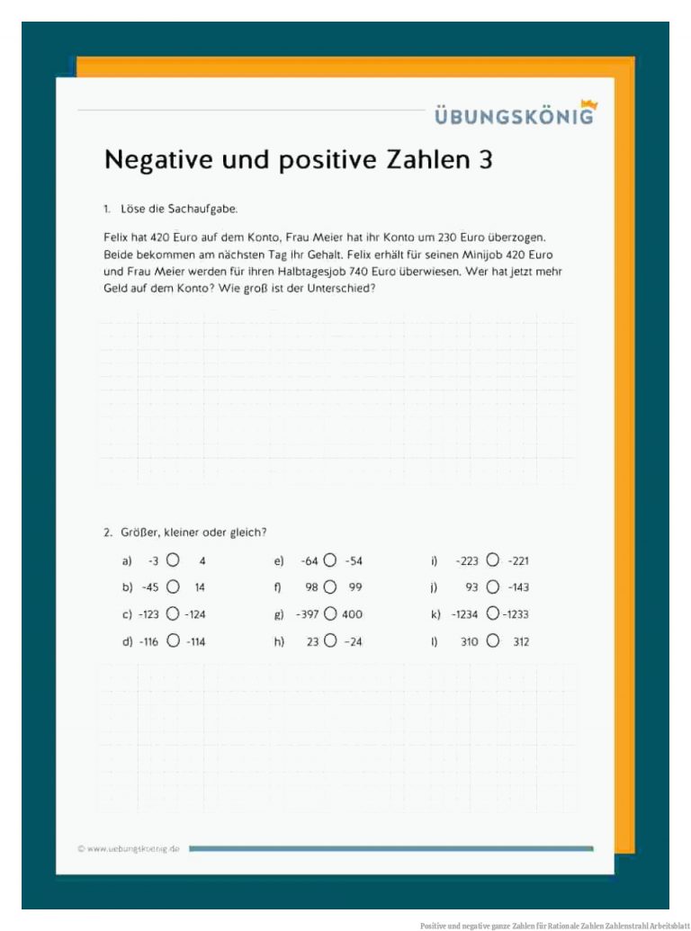 Positive Und Negative Ganze Zahlen Fuer Rationale Zahlen Zahlenstrahl Arbeitsblatt