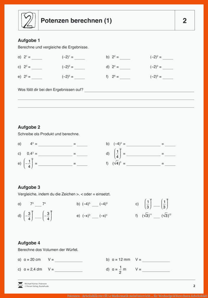 Potenzen - ArbeitsblÃ¤tter fÃ¼r Mathematik | meinUnterricht ... für wechselgeld berechnen arbeitsblatt