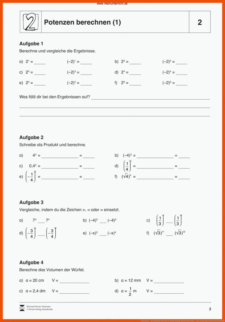 Potenzen - ArbeitsblÃ¤tter FÃ¼r Mathematik Meinunterricht ... Fuer Zehnerpotenzen Arbeitsblatt