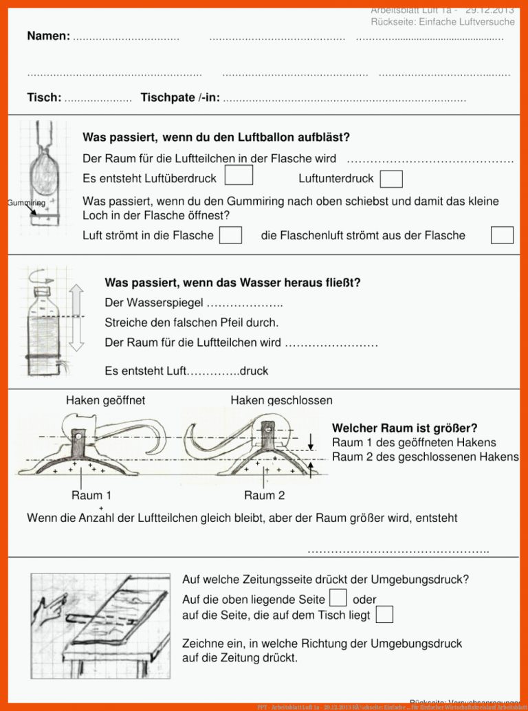 Ppt - Arbeitsblatt Luft 1a - 29.12.2013 RÃ¼ckseite: Einfache ... Fuer Einfacher Wirtschaftskreislauf Arbeitsblatt