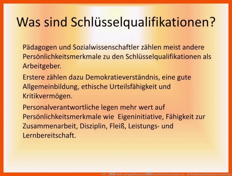 Ppt - â SchlÃ¼sselqualifikationenâ Powerpoint Presentation, Free ... Fuer Schlüsselqualifikationen Arbeitsblatt