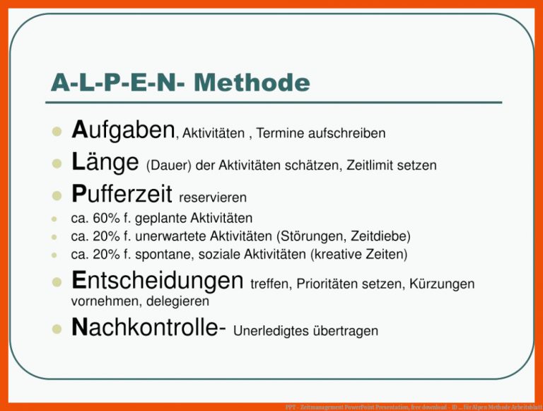PPT - Zeitmanagement PowerPoint Presentation, free download - ID ... für alpen methode arbeitsblatt