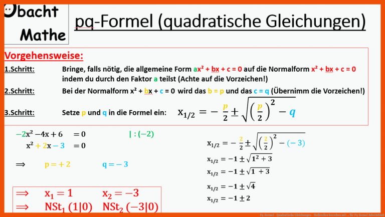 Pq-formel - Quadratische Gleichungen - Nullstellen Berechen Mit ... Fuer Pq-formel Arbeitsblatt