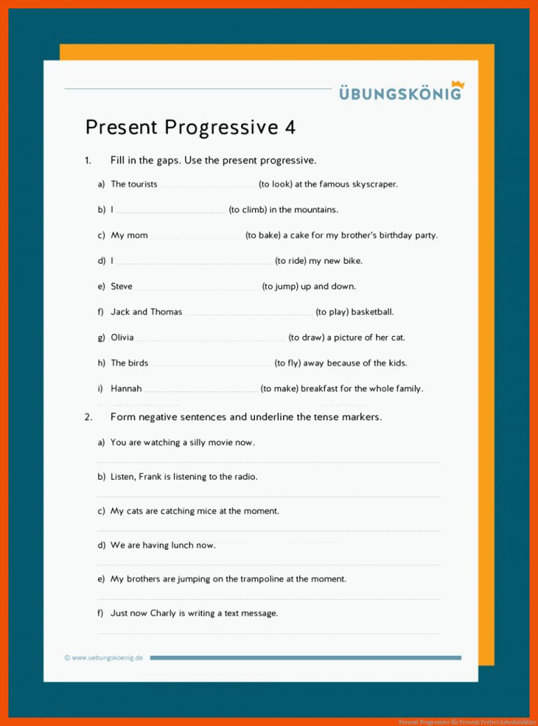 Present Progressive für present perfect arbeitsblätter