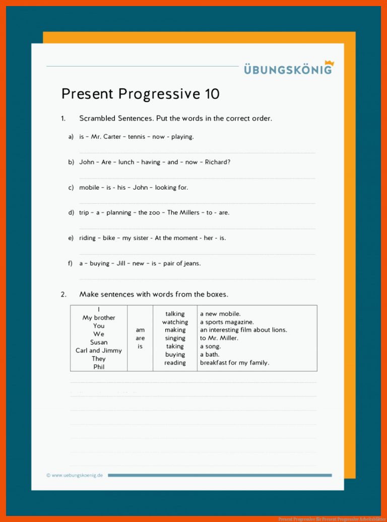 Present Progressive für present progressive arbeitsblätter