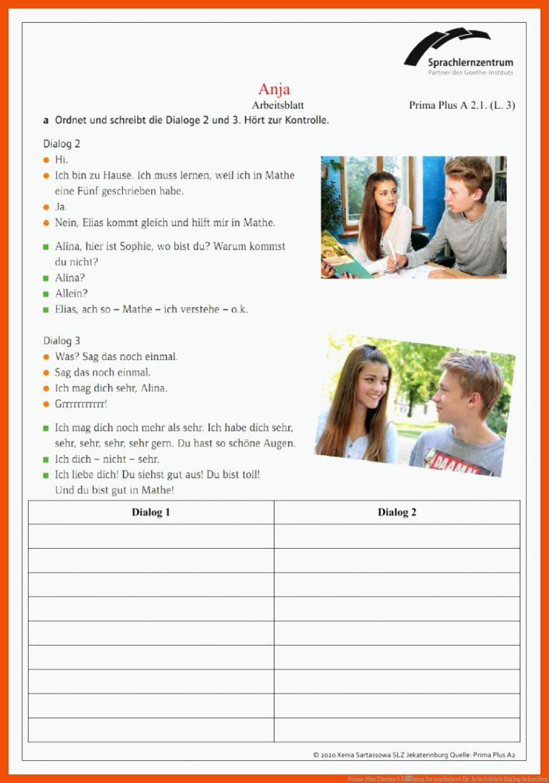 Prima Plus thema 3 Ãbung 3a Worksheet Fuer Arbeitsblatt Dialog Schreiben