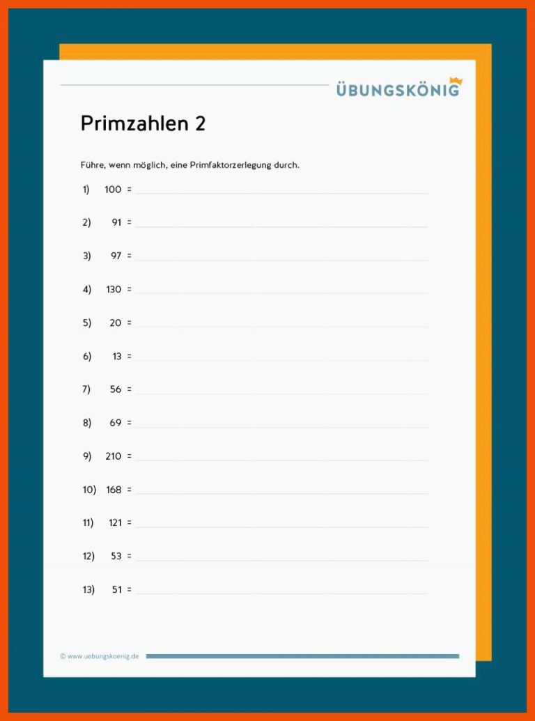 Primzahlen / Primfaktorzerlegung für primzahlen arbeitsblatt