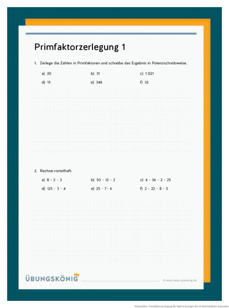 Primzahlen / Primfaktorzerlegung für Zahlen Zerlegen Bis 10 Arbeitsblätter Kostenlos