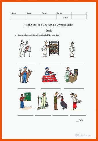 Berufe Kindergarten Arbeitsblatt
